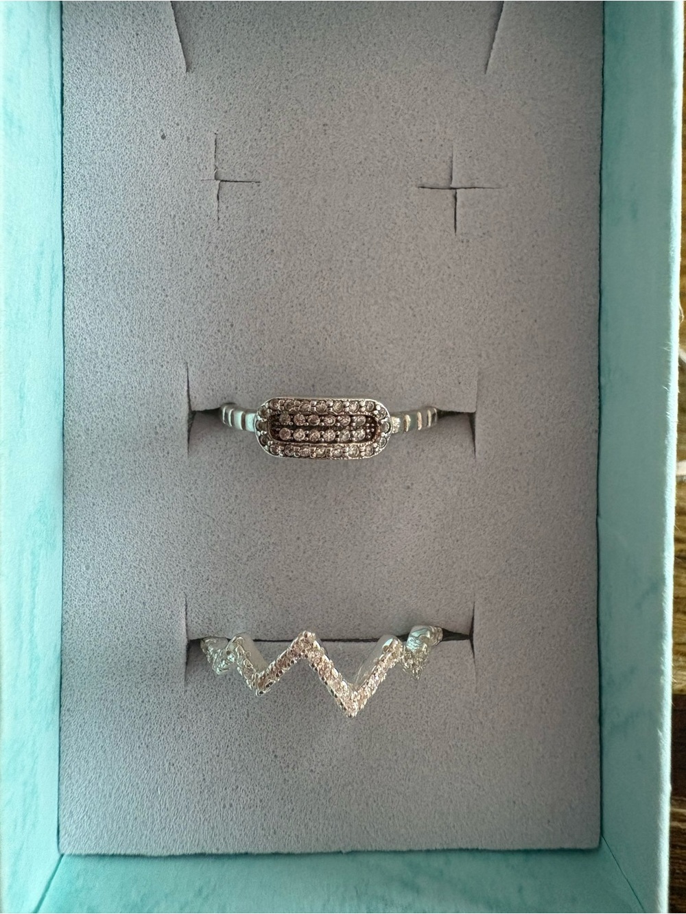 Sterling Silver 925 Pavé Zigzag & Oval Stackable Rings - Silver OBO